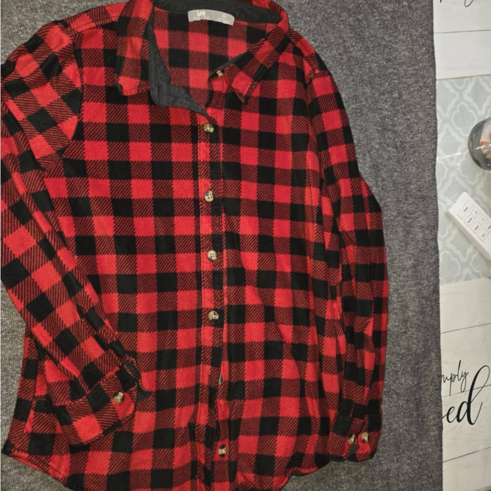 Lee Red and Black Plaid Button-Up Shirt